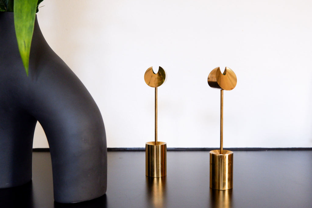 Pierre Forssell pair of Aniara candel stick holders, Skultuna circa 1970.