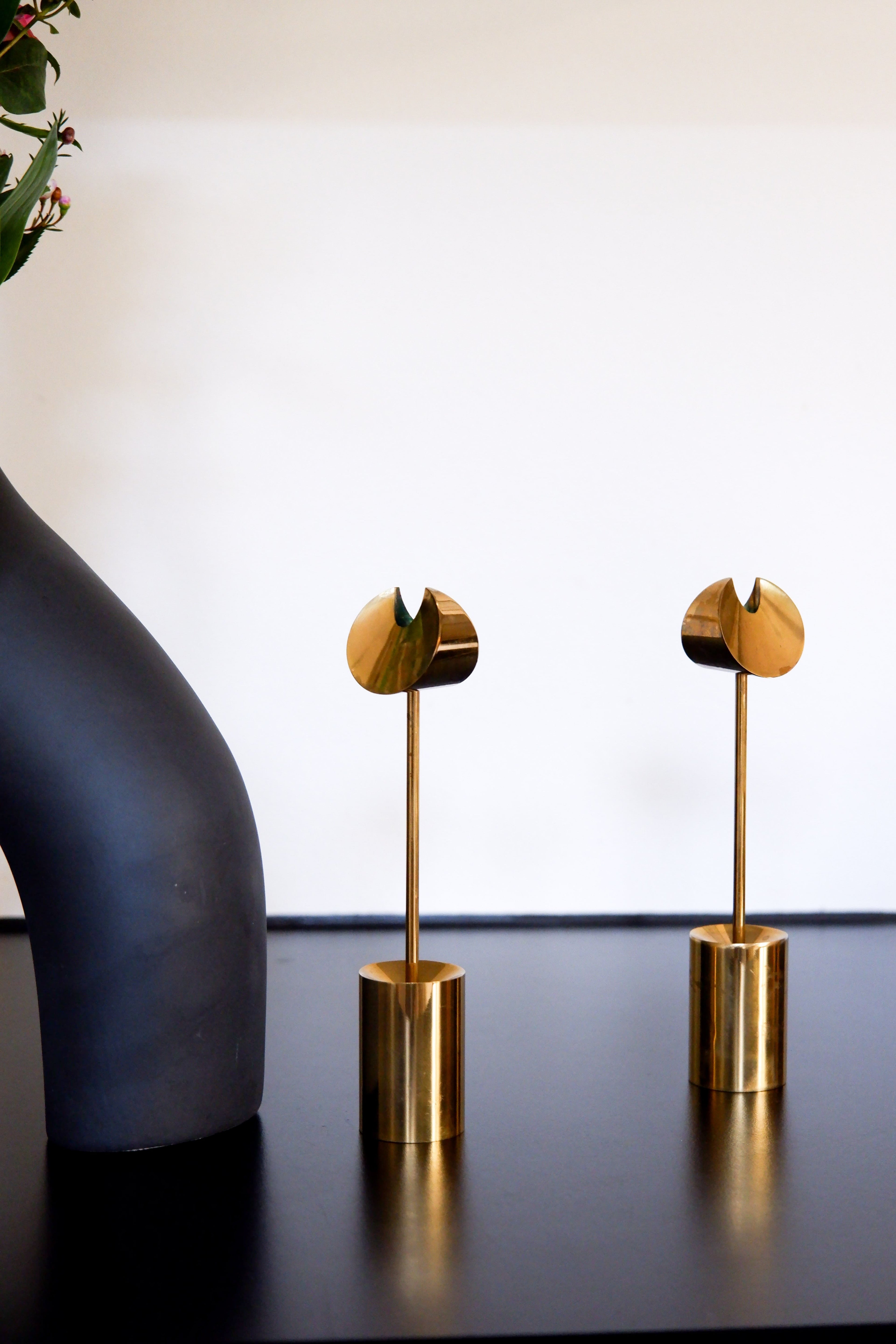 Pierre Forssell pair of Aniara candel stick holders, Skultuna circa 1970.