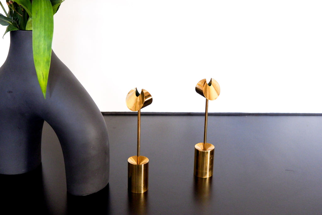 Pierre Forssell pair of Aniara candel stick holders, Skultuna circa 1970.