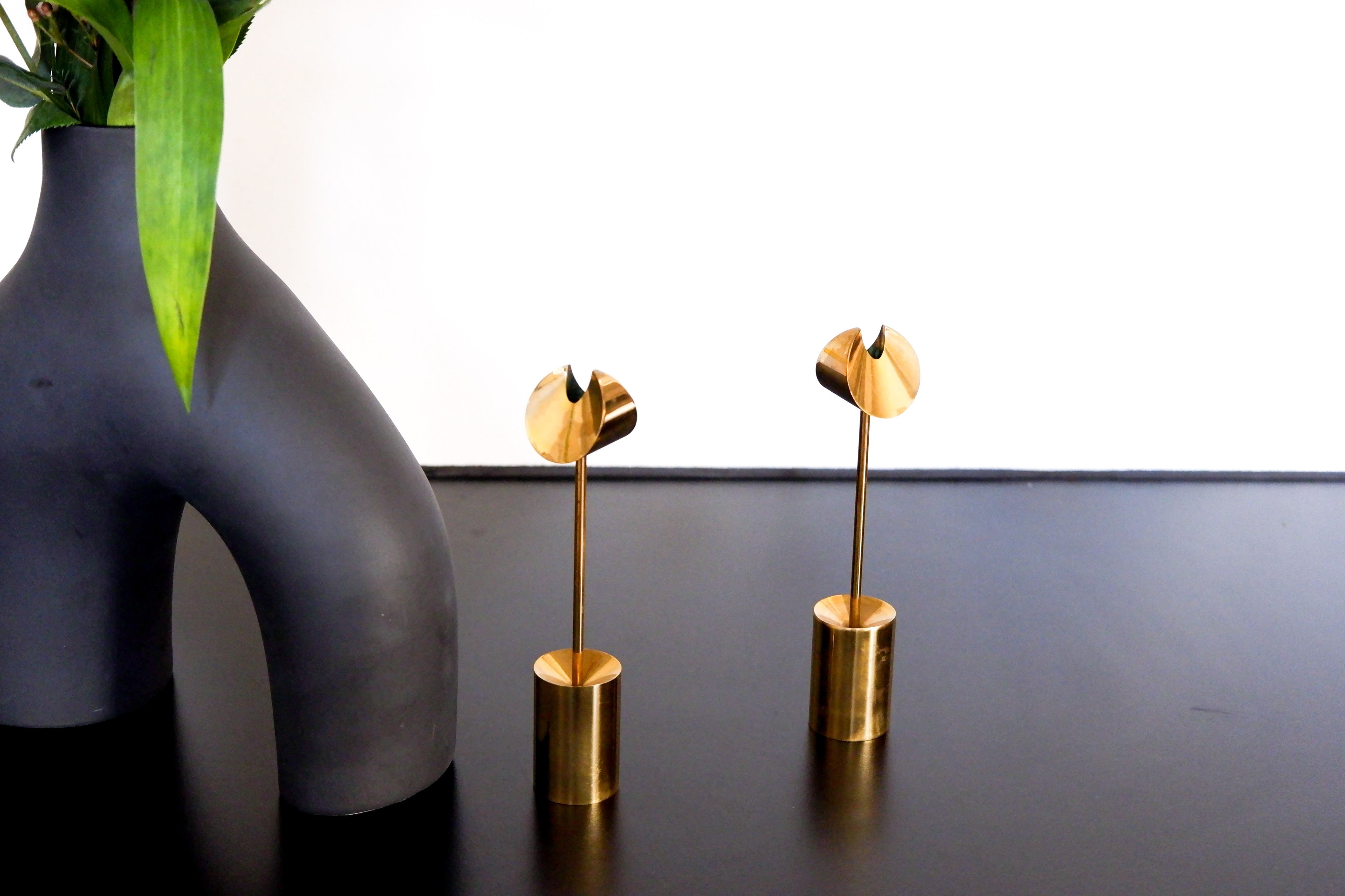 Pierre Forssell pair of Aniara candel stick holders, Skultuna circa 1970.