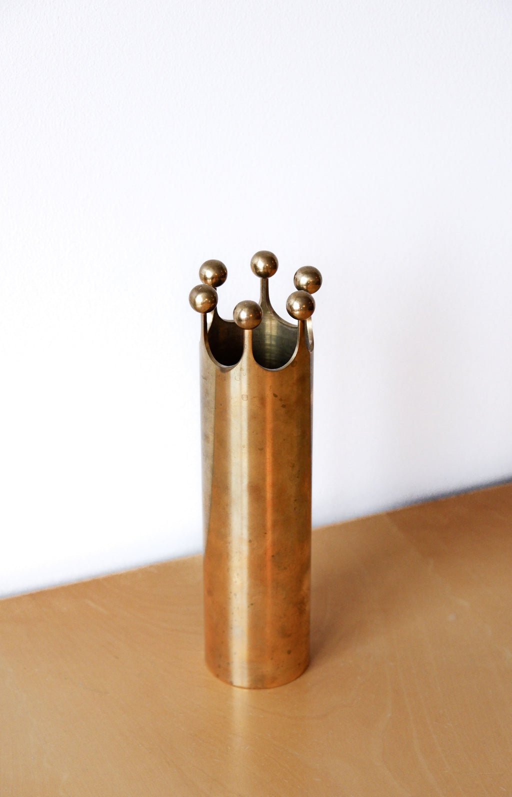 Pierre Forssell crown brass vase, circa 1980, Skultuna.