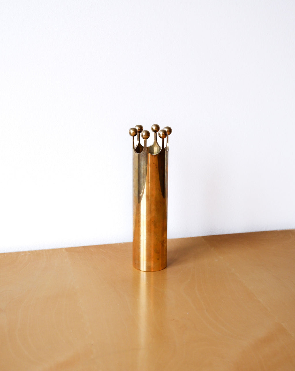 Pierre Forssell crown brass vase, circa 1980, Skultuna.