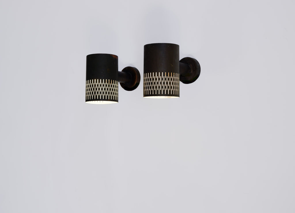 Hans Bergström pair of Copper wall lamps for Ateljé Lyktan circa 1960.