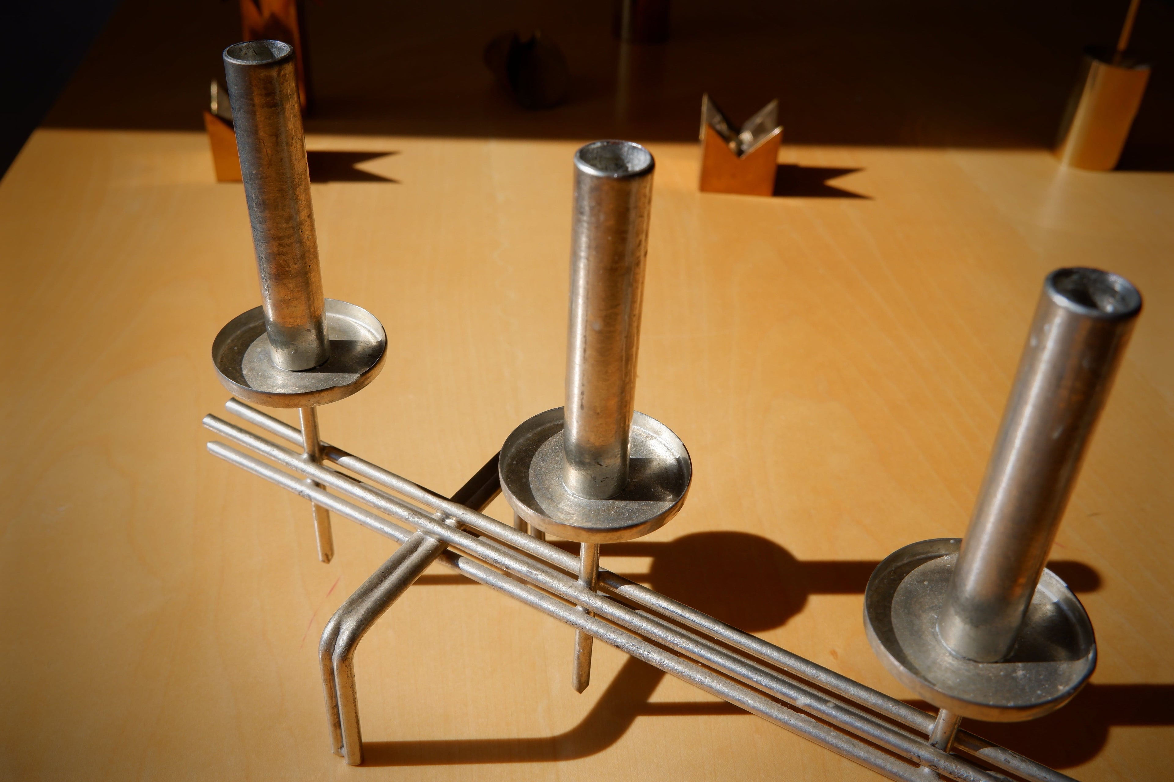 Paavo Tynell Candelholder circa 1960, Nikel brass.