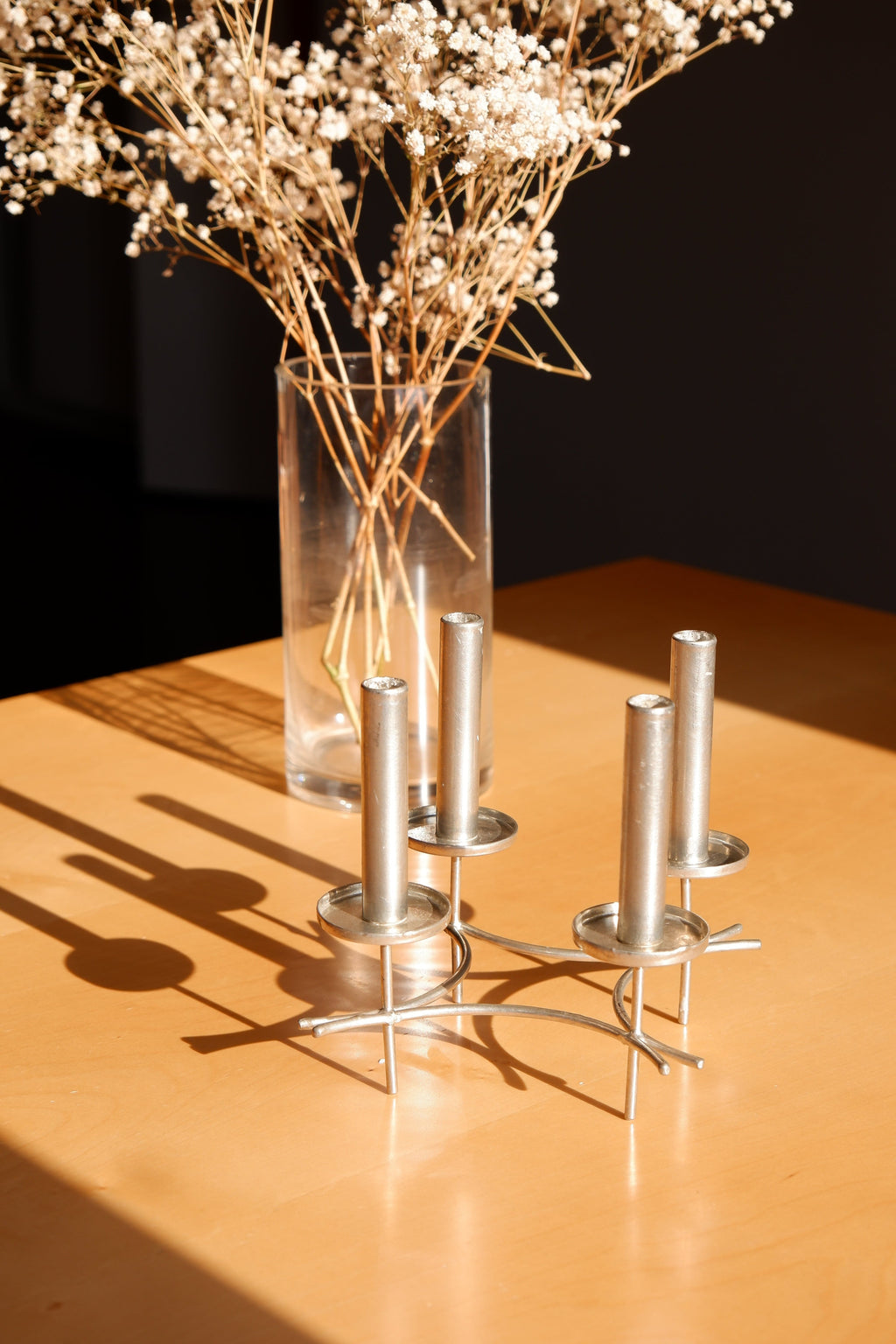 Paavo Tynell hand made candelabra circa 1960, nickel brass, Finland.