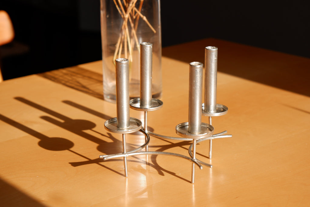 Paavo Tynell hand made candelabra circa 1960, nickel brass, Finland.