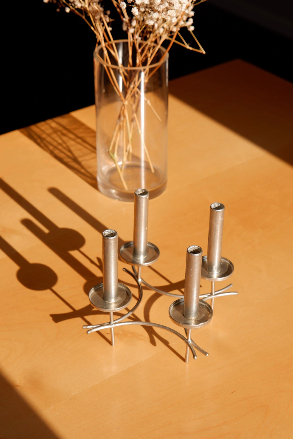 Paavo Tynell hand made candelabra circa 1960, nickel brass, Finland.