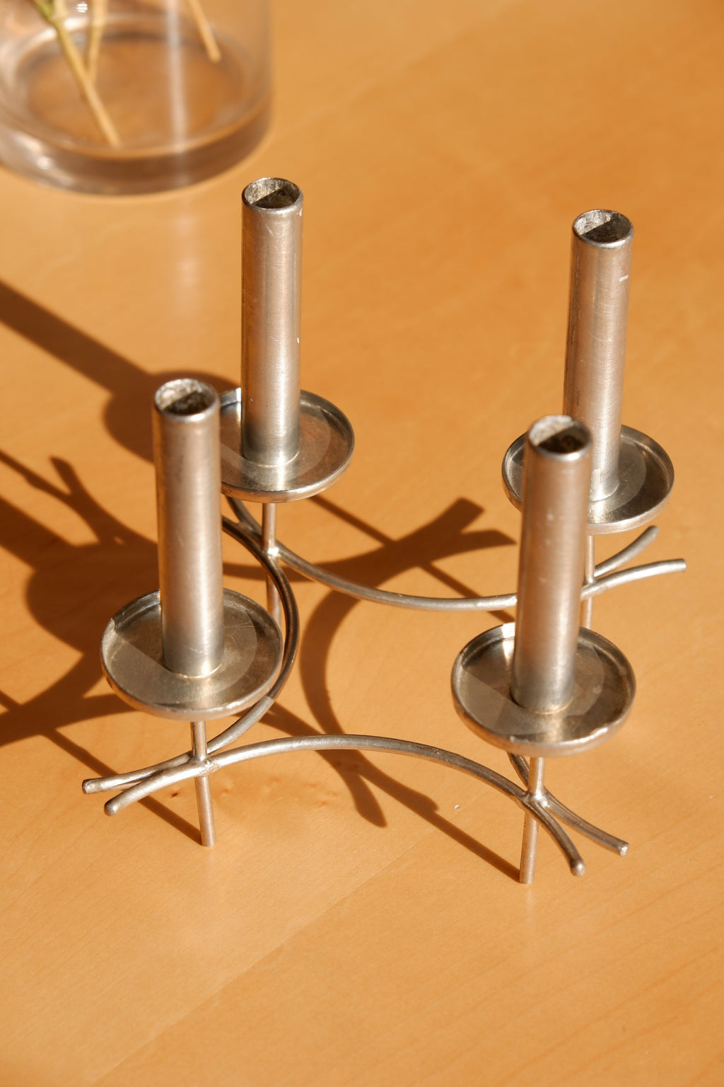 Paavo Tynell hand made candelabra circa 1960, nickel brass, Finland.