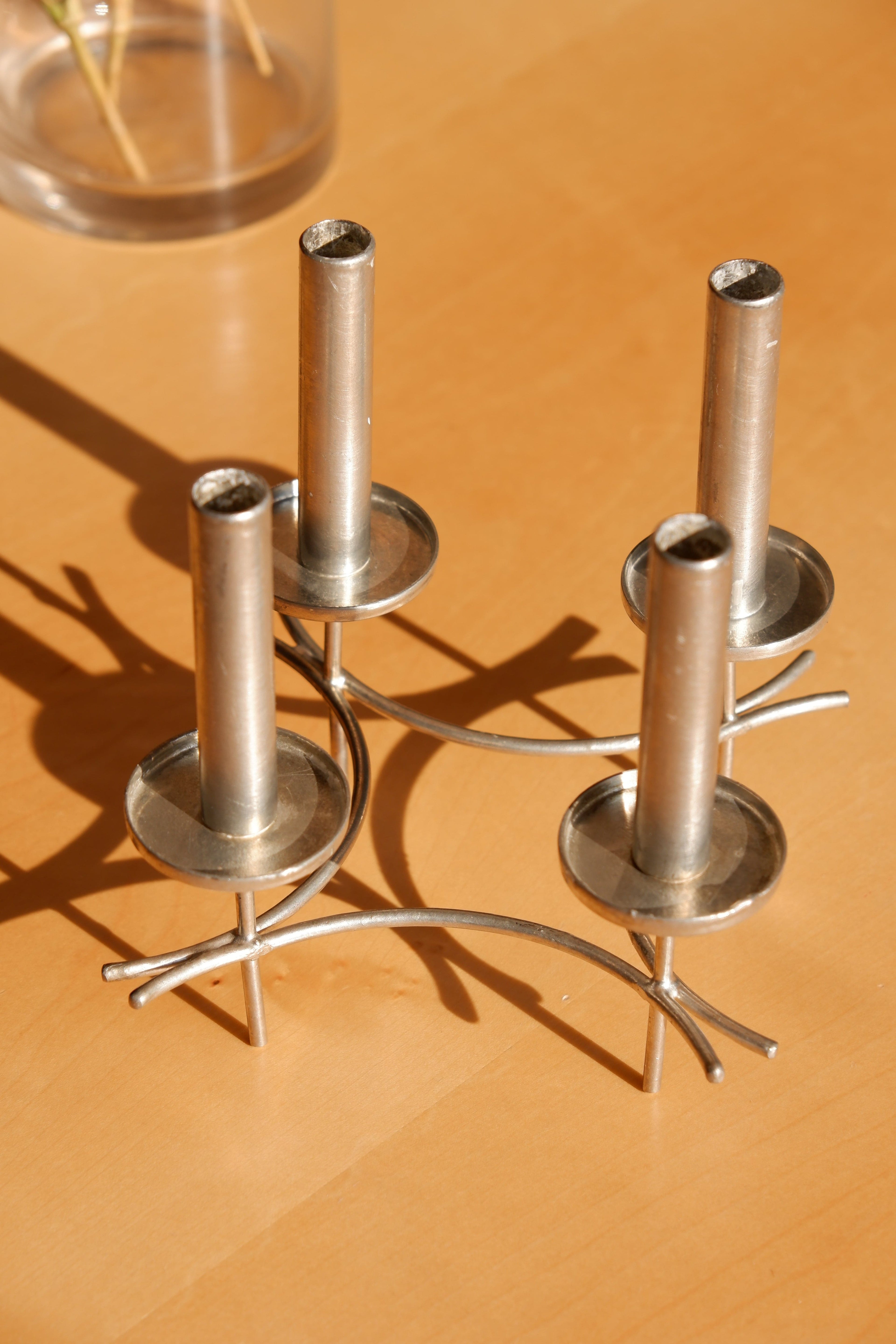 Paavo Tynell hand made candelabra circa 1960, nickel brass, Finland.