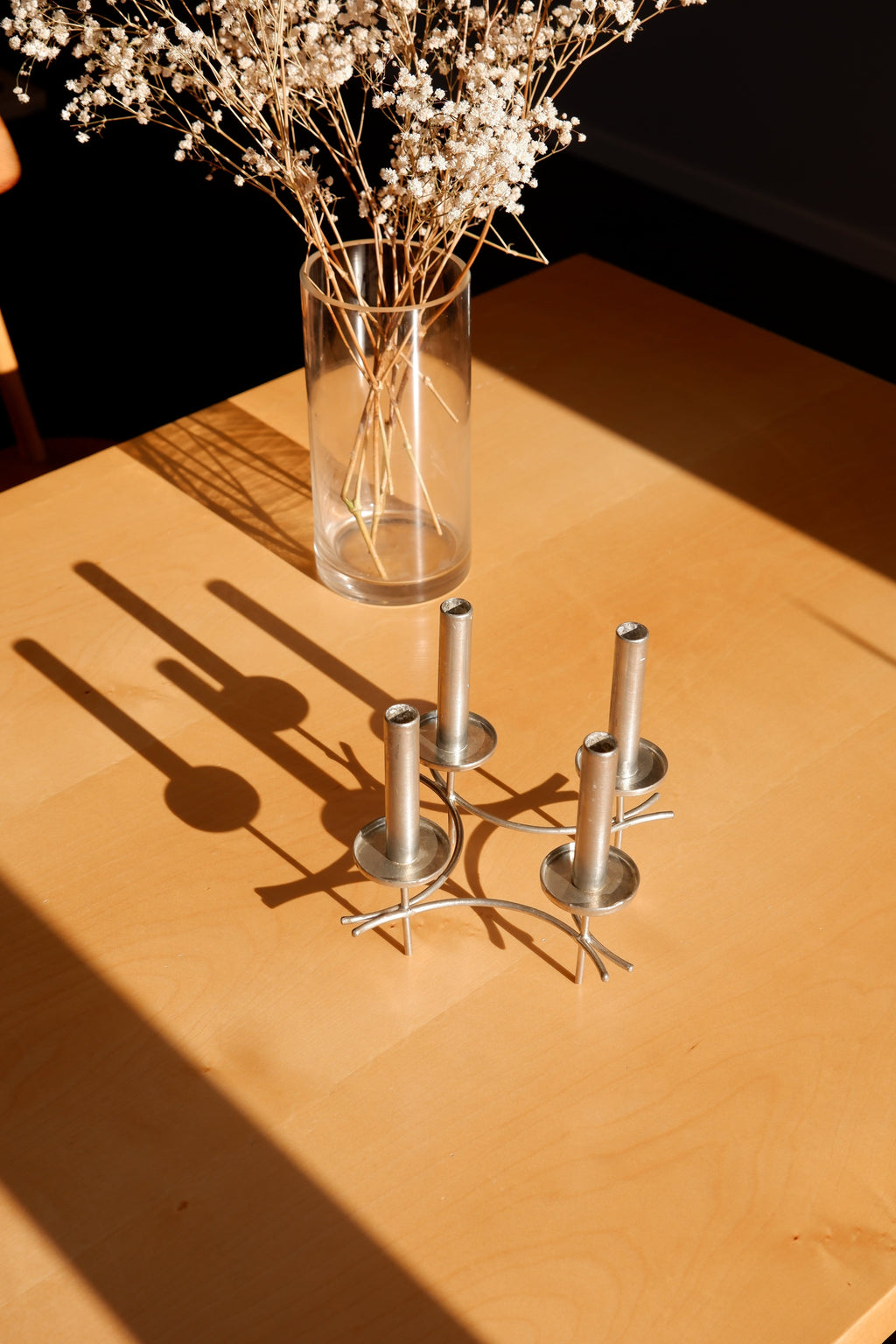 Paavo Tynell hand made candelabra circa 1960, nickel brass, Finland.