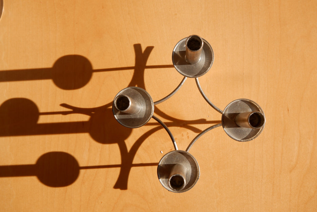 Paavo Tynell hand made candelabra circa 1960, nickel brass, Finland.