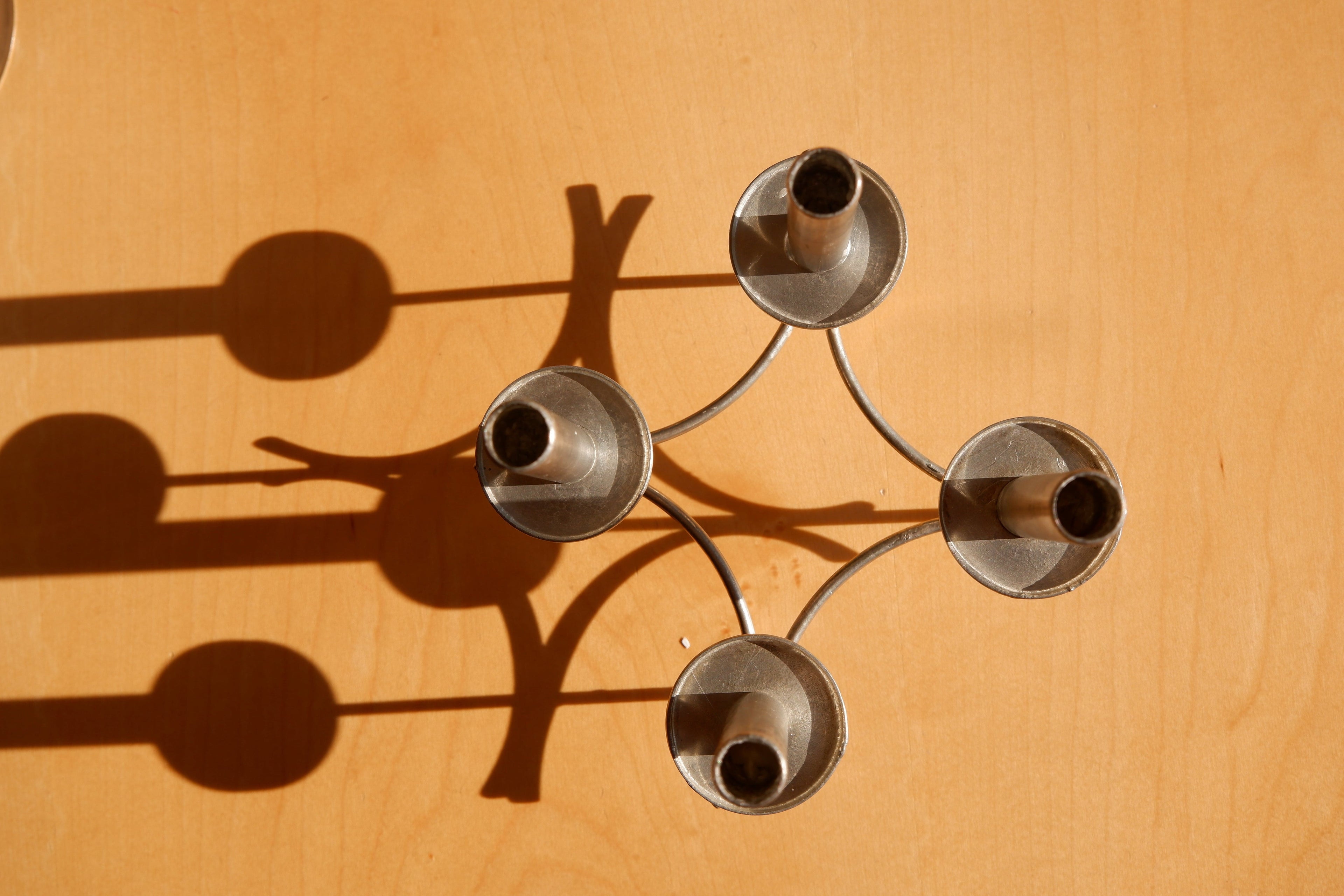 Paavo Tynell hand made candelabra circa 1960, nickel brass, Finland.