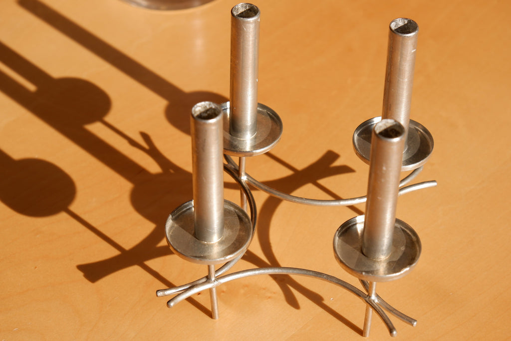 Paavo Tynell hand made candelabra circa 1960, nickel brass, Finland.