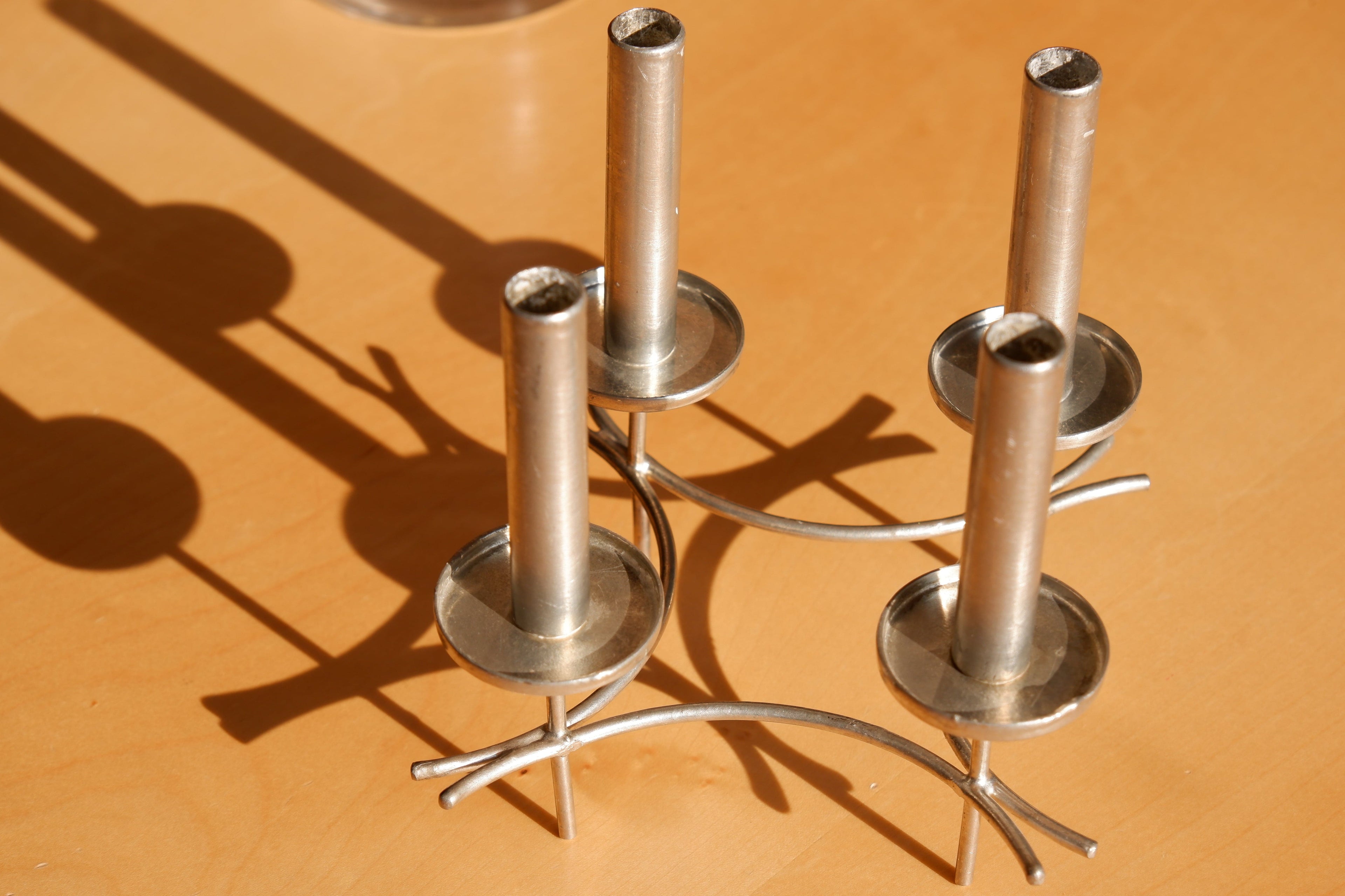 Paavo Tynell hand made candelabra circa 1960, nickel brass, Finland.
