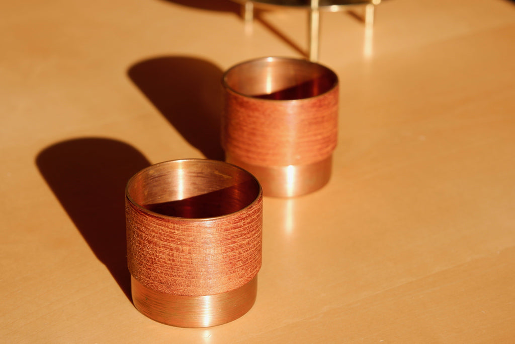Pair of finnish bowls in copper and teak, 60's.