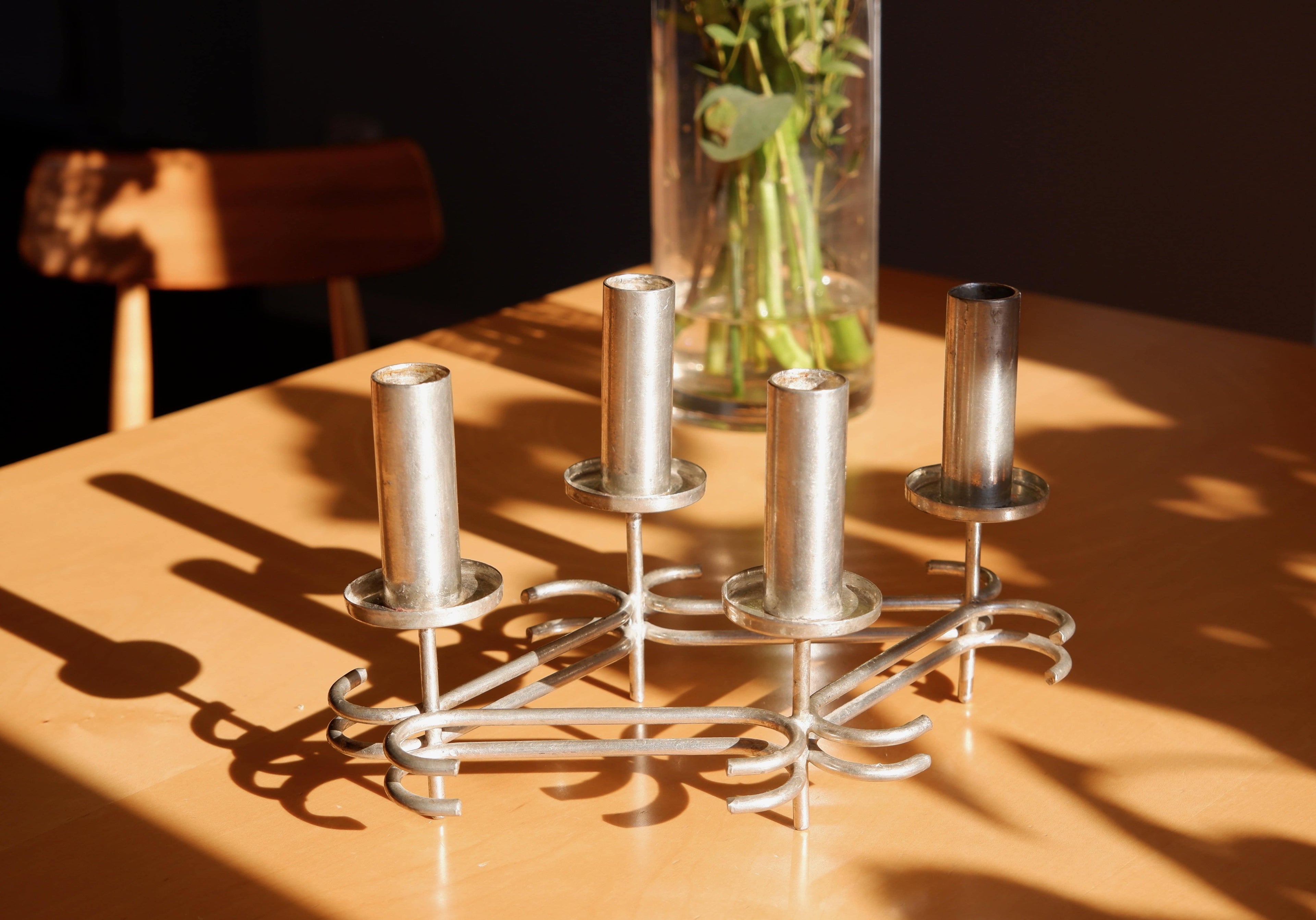 Paavo Tynell massive candelabre, nickel brass circa 1960