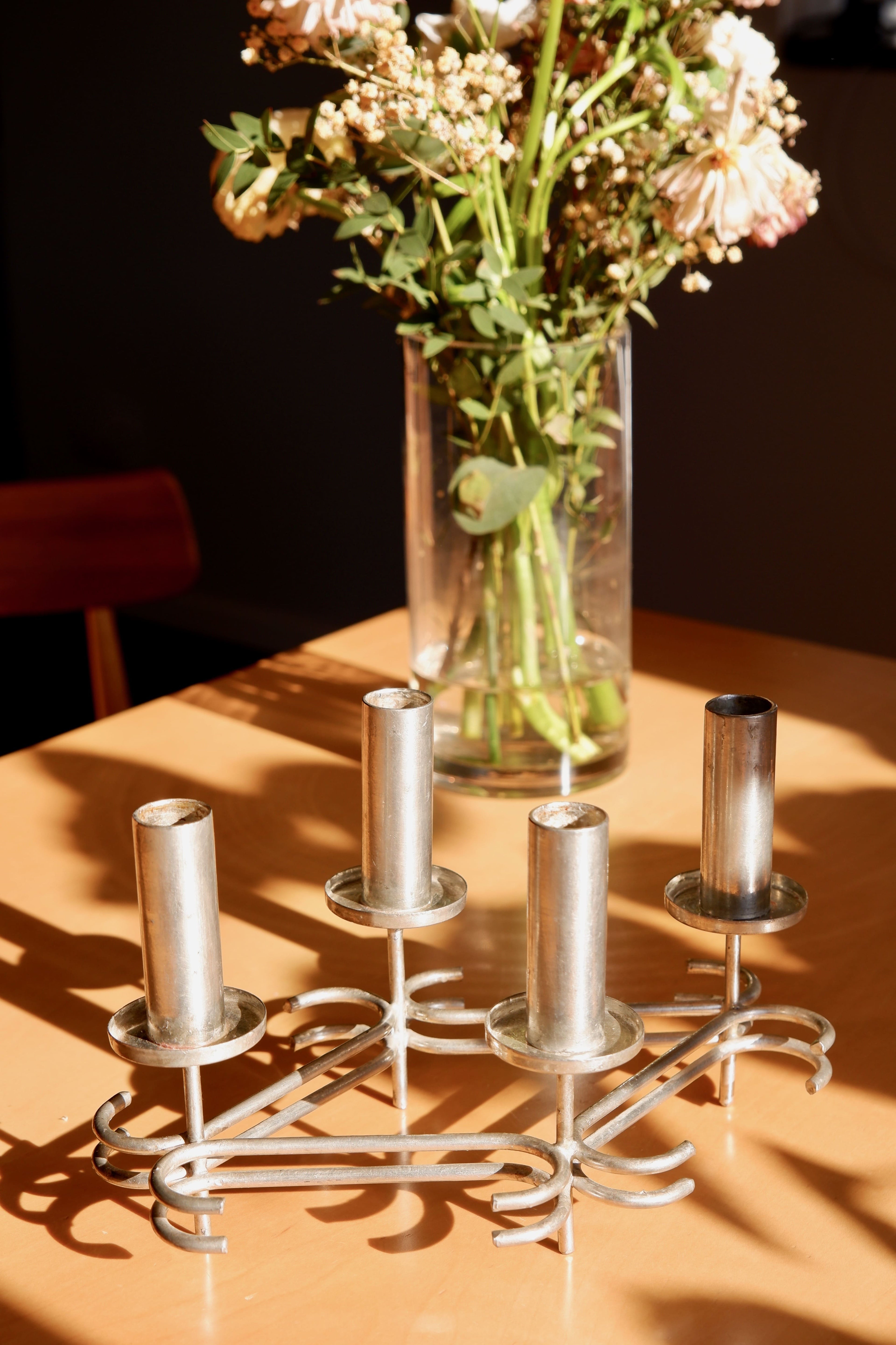 Paavo Tynell massive candelabre, nickel brass circa 1960