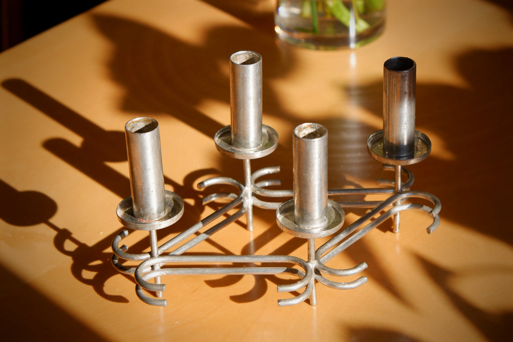 Paavo Tynell massive candelabre, nickel brass circa 1960