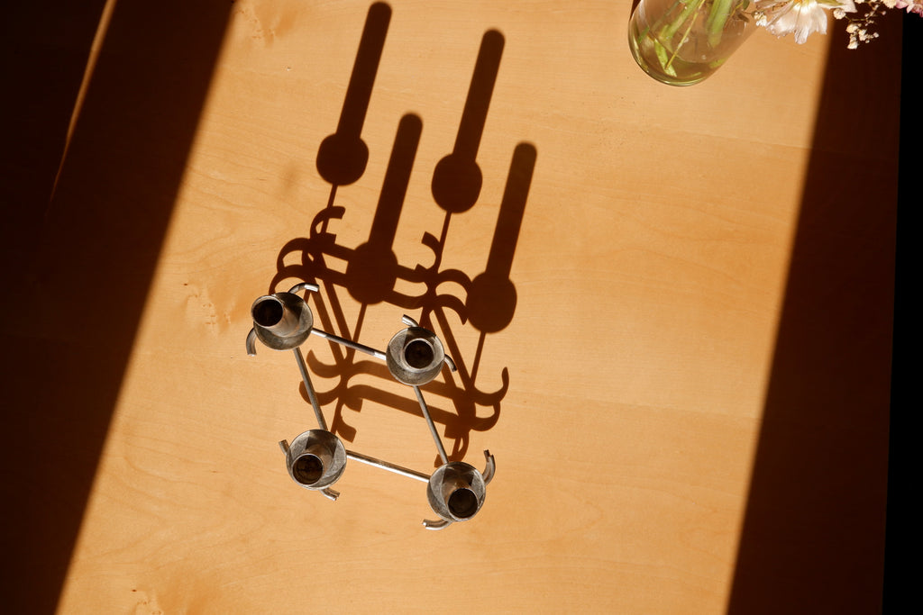 Paavo Tynell massive candelabre, nickel brass circa 1960