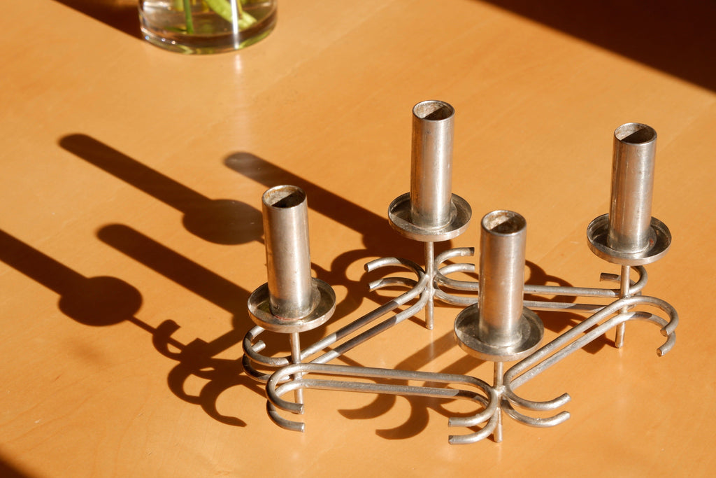Paavo Tynell massive candelabre, nickel brass circa 1960