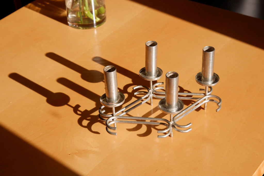 Paavo Tynell massive candelabre, nickel brass circa 1960