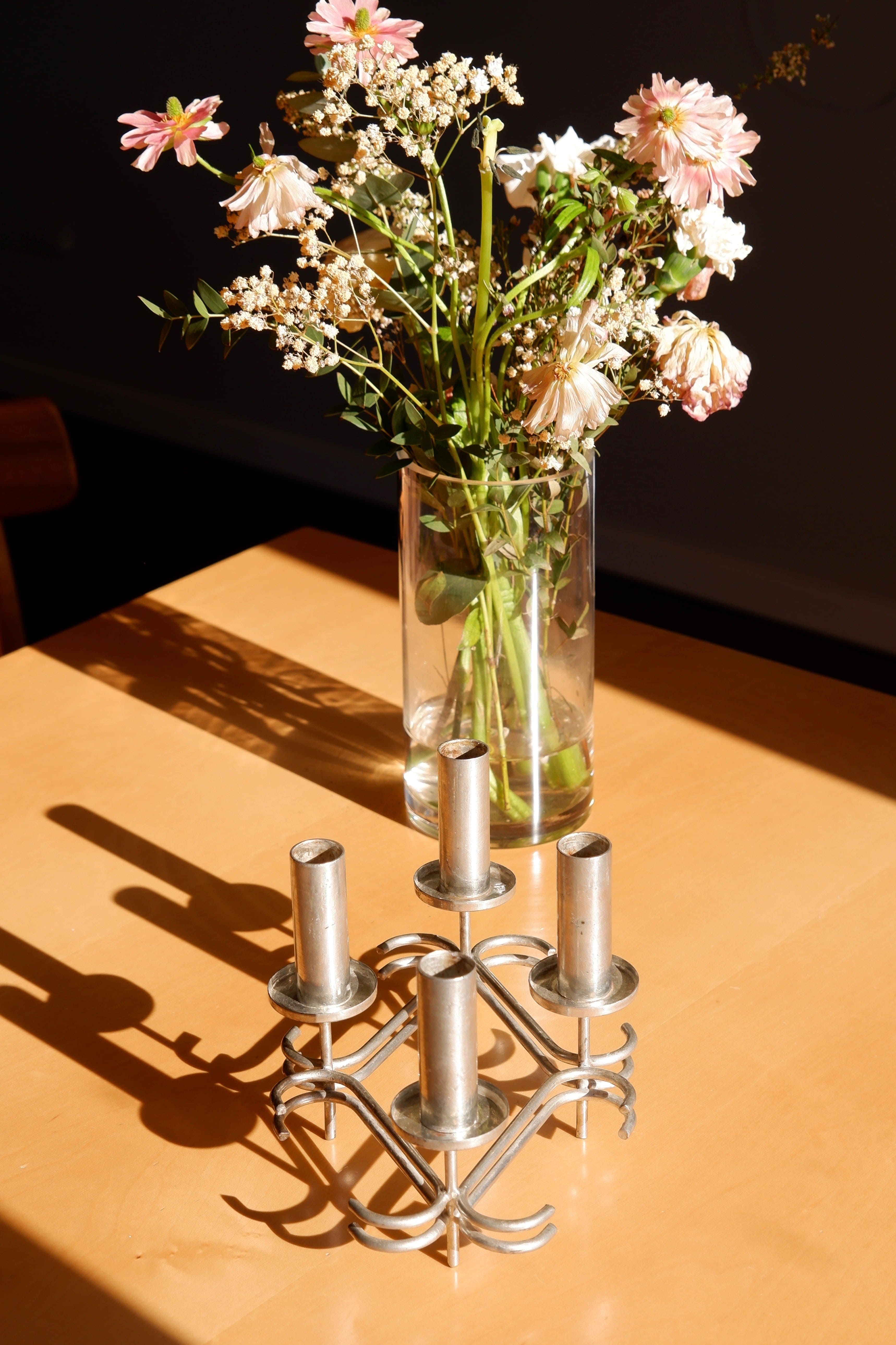 Paavo Tynell massive candelabre, nickel brass circa 1960