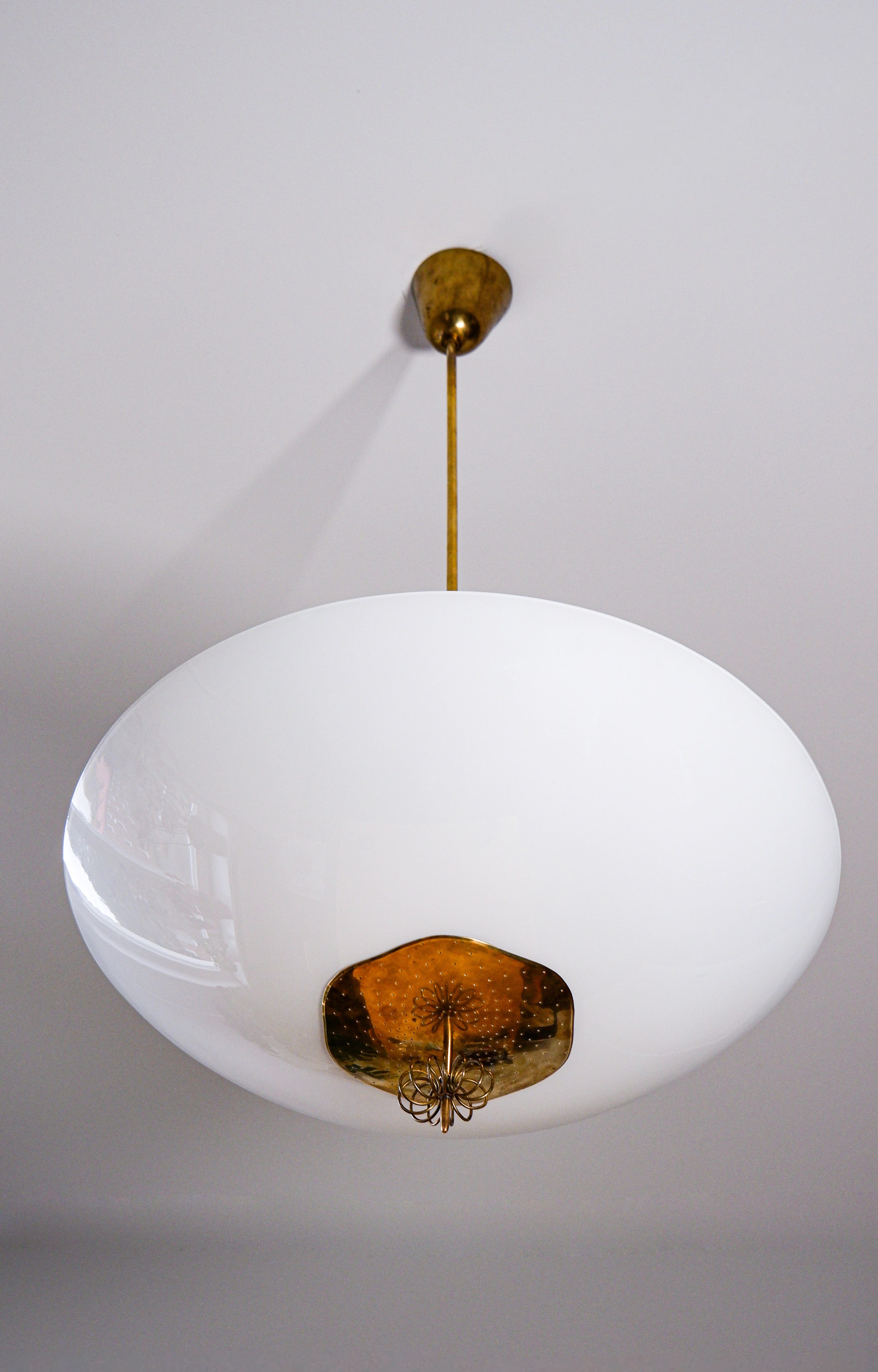 Paavo Tynell Oversized chandelier circa 1940, Opal & brass.
